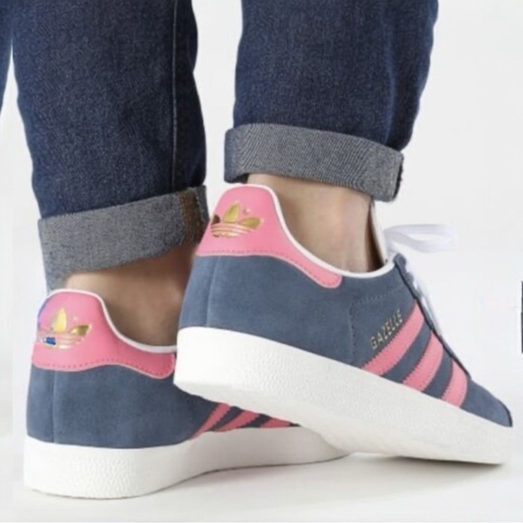 Adidas Gazelle "Ink Lucid Pink" Navy Blue with Pink Suede Sneakers size 6.5 NEW - Picture 4 of 16
